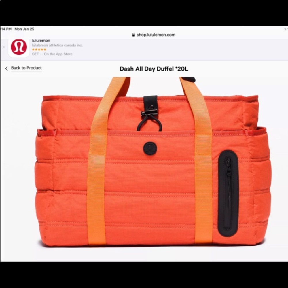 Lululemon Dash All Day Duffle Bag color: Brick